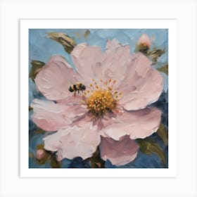 Bee On Pink Rose Art Print