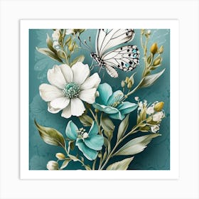 Butterfly And Flowers Art Print