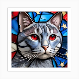 Cat, Pop Art 3D stained glass cat superhero limited edition 12/60 Art Print