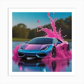 Pink And Blue car Art Print