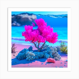 Pink Coral Tree On The Beach Art Print