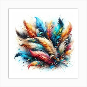 Beautiful And Colorful Feathers With splash Art, Painting Art Print