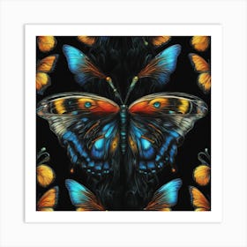 Butterflies On A Black Background Art Print