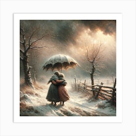 Two Women In The Snow Art Print Art Print