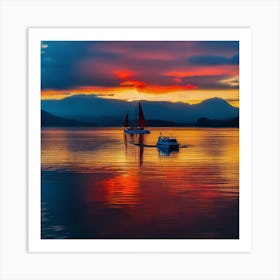 Sunset Sailboats Art Print