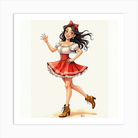 Spanish Girl With A Lively Pose, Watercolor With Dynamic Shades 1 Art Print