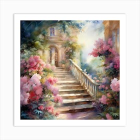 Whispers of Roseate: Romantic Watercolor Whirlwind Art Print