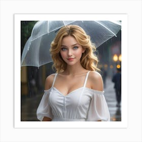 Beautiful Girl In The Rain Art Print