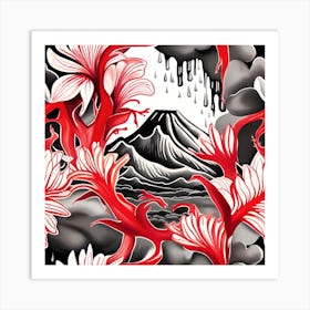 Japanese Flowers Monochromatic Watercolor Art Print