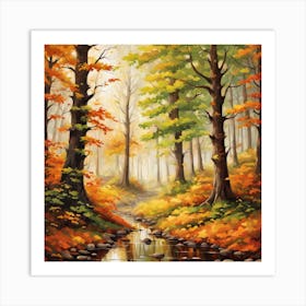 Forest In Autumn In Minimalist Style Square Composition 256 Art Print