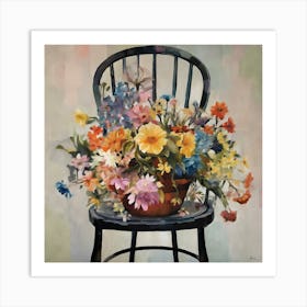 Flowers On A Chair Art Print Art Print