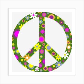 Retro Floral Flowers Decorative Peace Sign Art Print