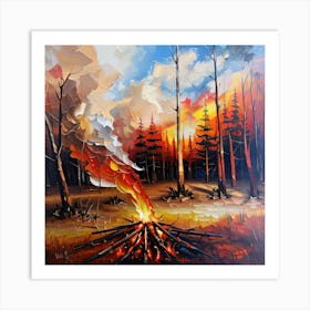 Fire In The Forest Art Print