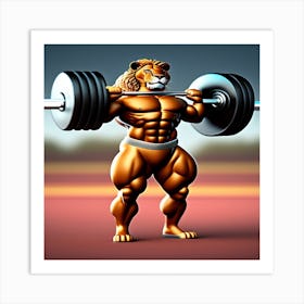 Lion Lifting Barbell Art Print