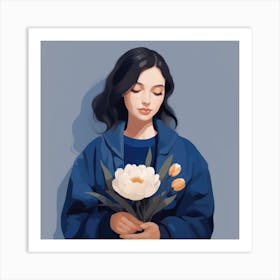 Girl Holding Flowers 1 Art Print