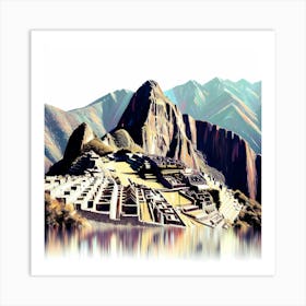 Color Focus Brush Painting Machu Picchu In Peru 1 Art Print