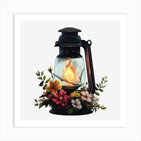 Lantern With Flowers Art Print