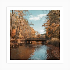 Autumn Bridge In The Woods Art Print