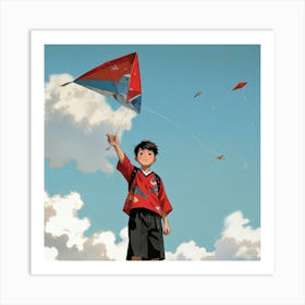 Japanese boy with kite 1 Art Print