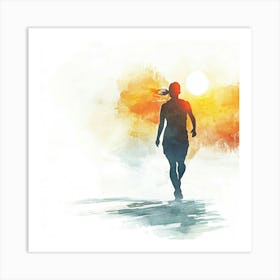 Woman Running At Sunset Art Print