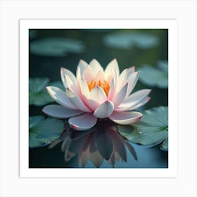 A Dreamy Lotus With Petals Like Swirling Clouds Floating In A Tranquil, Otherworldly Pond Art Print