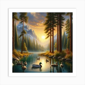 Ducks In The Lake Art Print