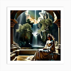 Lady By The Waterfall Art Print
