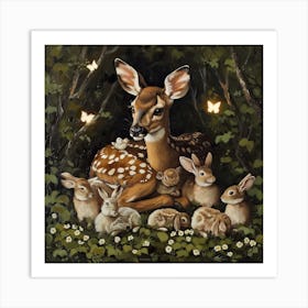 Fawn And Rabbits Fairycore Painting 4 Art Print