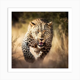 Leopard Charging Art Print