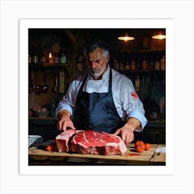 Chef Preparing A Steak Art Print