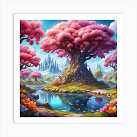 Pink Tree and River Art Print