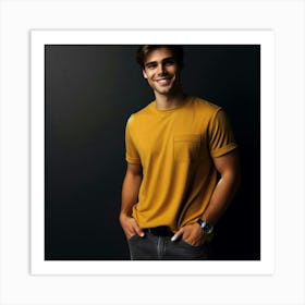 Smiling Young Man In Yellow T-Shirt Art Print