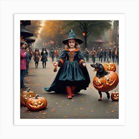 Leonardo Signature A Whimsical Halloween Scene Of A Girl Dress 1 Art Print