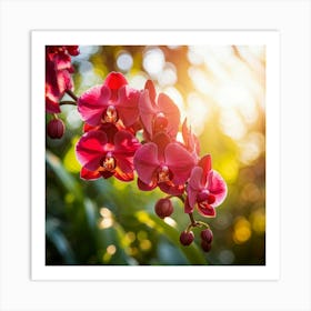 Red Orchids In Full Bloom Exploding With Vibrant Colors Foreground Focus Soft Bokeh Effect In The Art Print