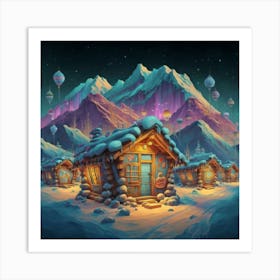 Mountain village snow wooden 6 17 Art Print