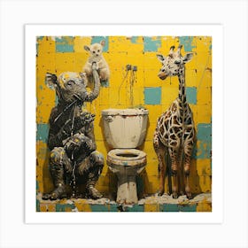 Giraffes In The Toilet 2 Art Print