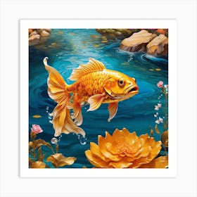 Gold Fish In The Pond Art Print