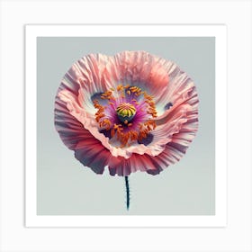 artistic rendition of a poppy flower with a surreal and colorful palette. Art Print