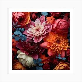 Semi realistic pink and orange flowers Art Print