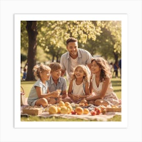 Happy Family Having Picnic In The Park Art Print