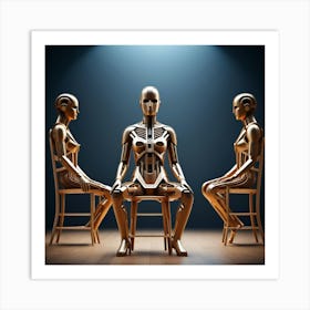 Three Robots Sitting On Chairs Art Print