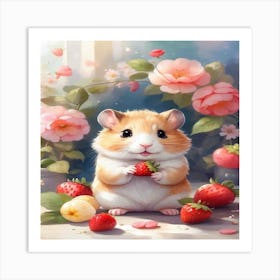 Hamster With Strawberries 1 Art Print