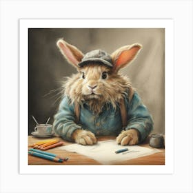 Rabbit At The Desk 7 Art Print