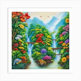 Waterfall In The Jungle 7 Art Print