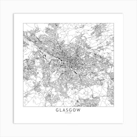 Glasgow White Map Square Art Print