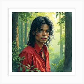 Watercolor Rendering Of Michael Jackson In A Lush Forest 1 Art Print