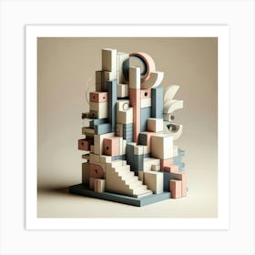 Abstract Sculpture With Geometric Shapes (1) Art Print