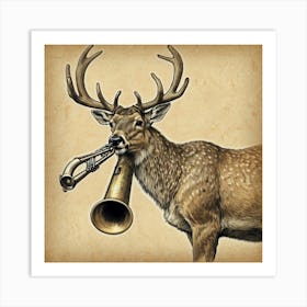 Deer With Trumpet 1 Art Print