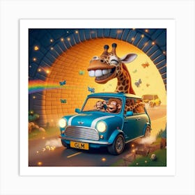 Giraffe In A Car Art Print