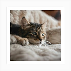 Cat On A Blanket Art Print